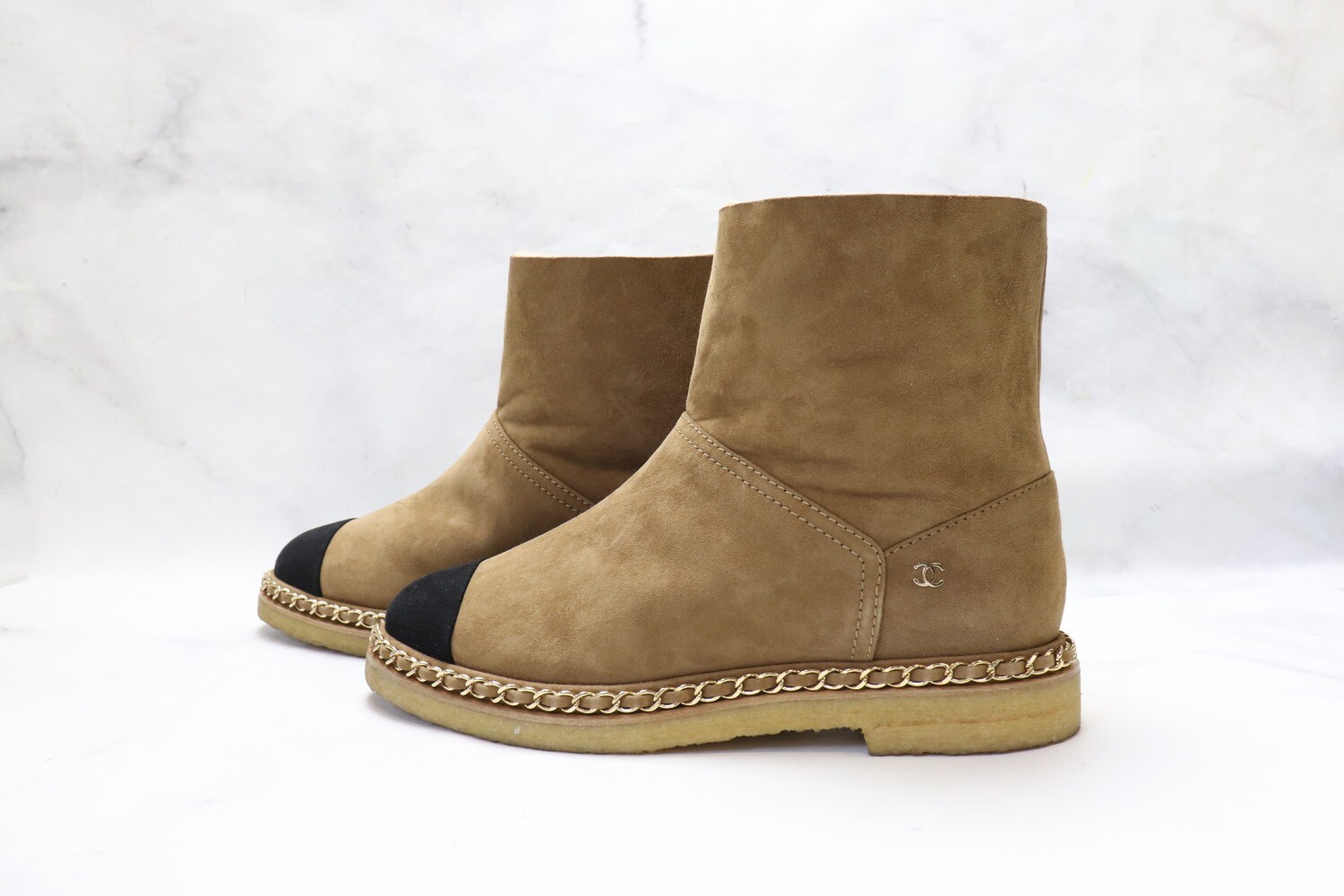 Chanel Boots Camel Shearling, New in Box