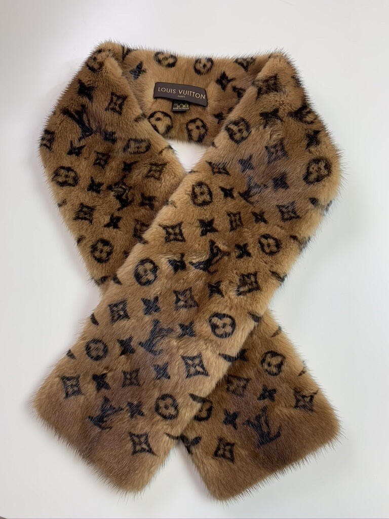 Louis Vuitton Mink Scarf Stole, Preowned in Box