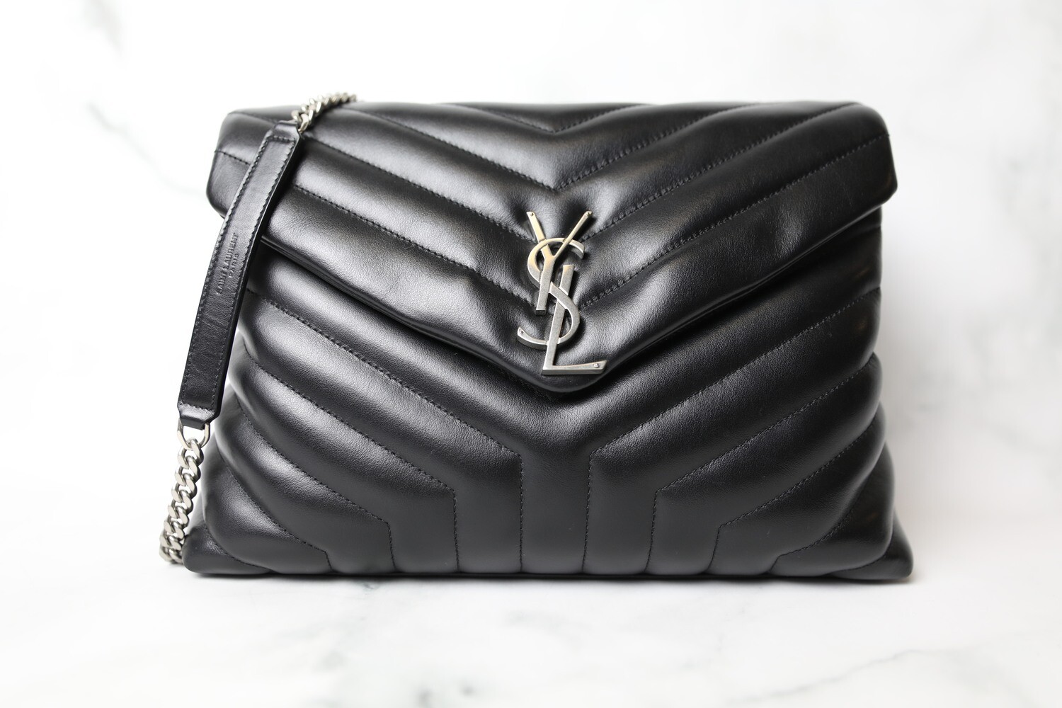 Saint Laurent Lou Lou Medium, Black with Silver Hardware, Preowned in Dustbag WA001