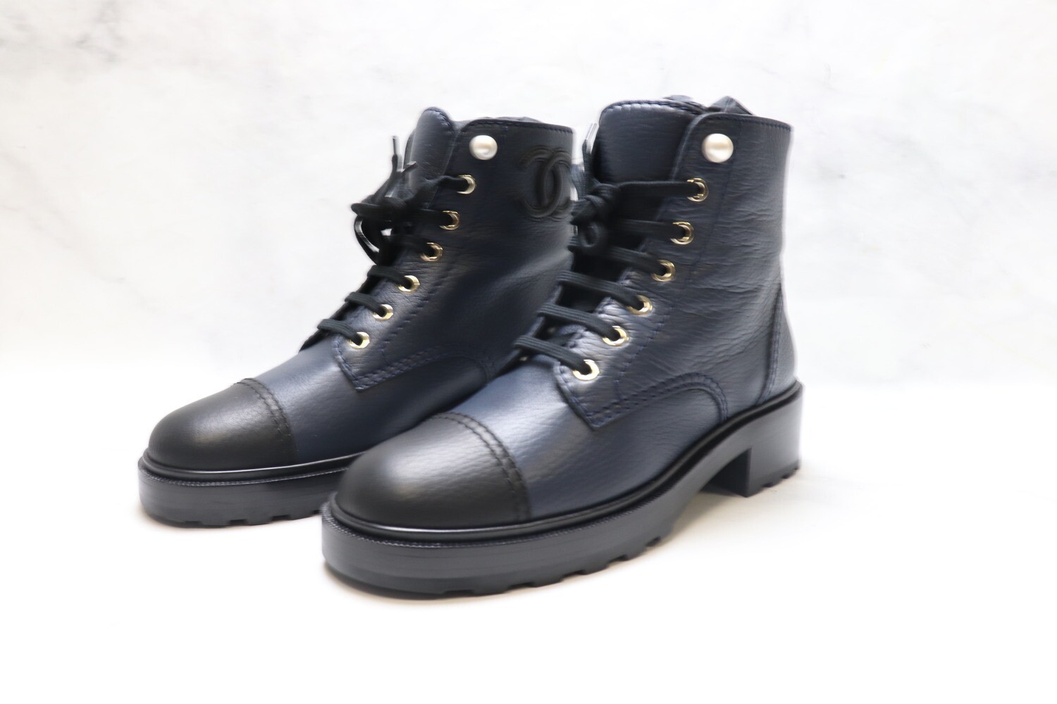 Chanel Boots with Pearl Navy with Black, New in Box