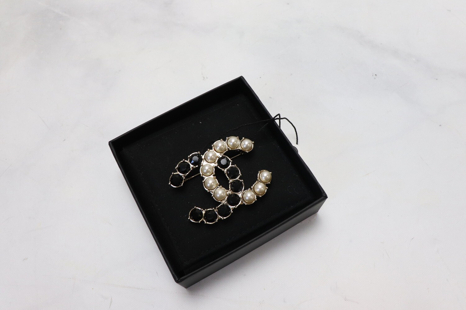 Chanel Brooch Black Crystal with Pearl 20B, New in Box