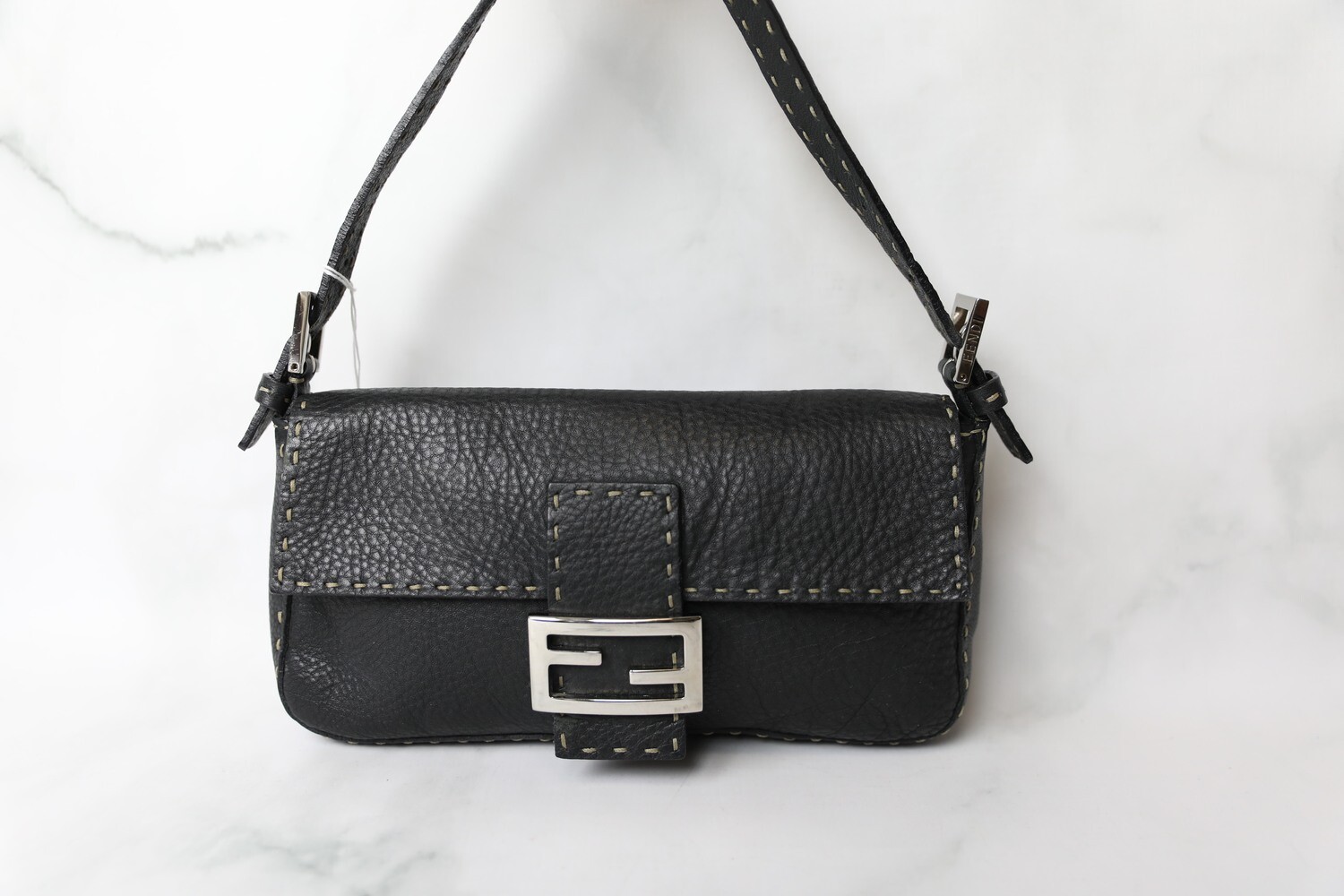 Fendi Bagette, Black with Silver Hardware, Preowned in Dustbag WA001