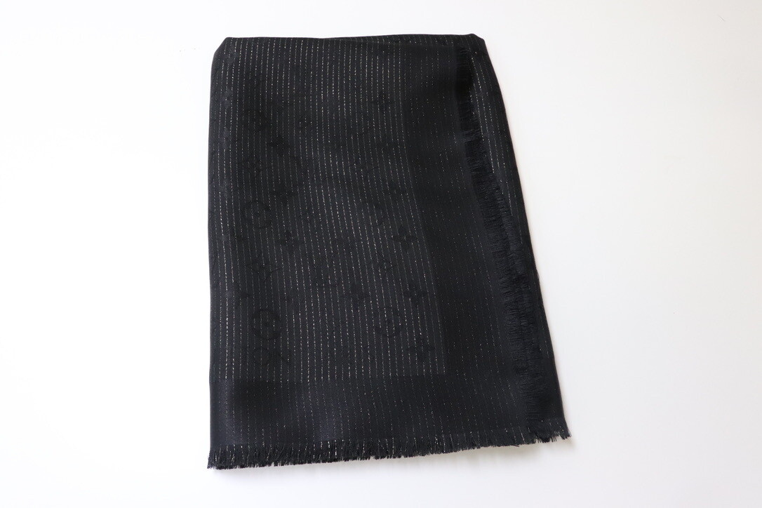 Louis Vuitton Monogram Shawl, Black Glimmer with Gold, M71540, New - No Box