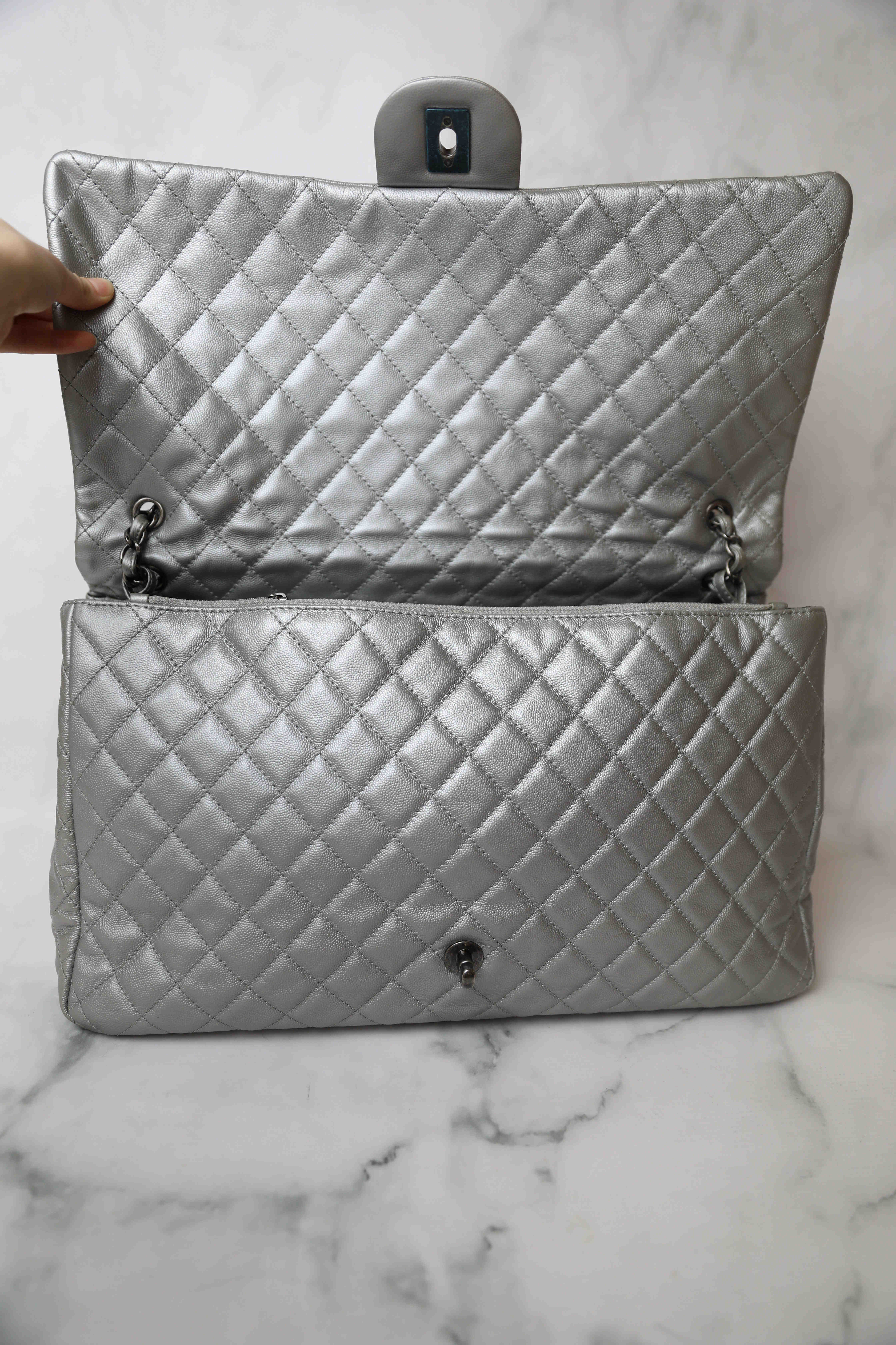 Chanel Airline Flap XXL, Silver Caviar with Ruthenium Hardware