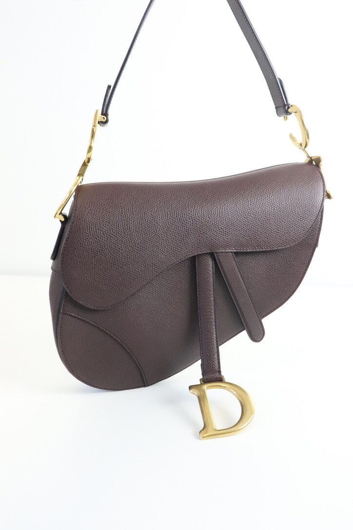 Dior Saddle Bag Burgundy Pebbled Leather, Preowned in Dustbag with Matching Twilly