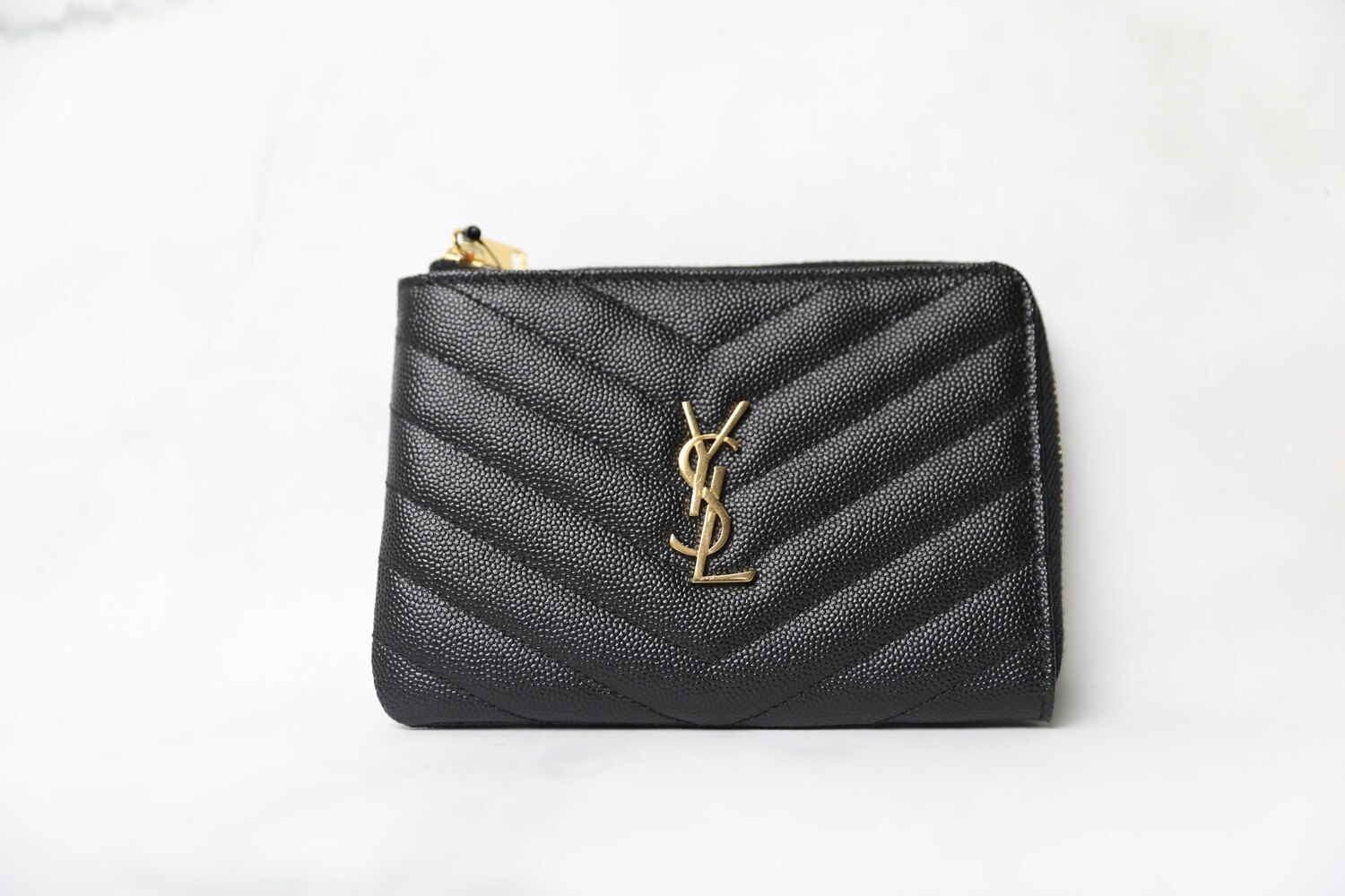 Saint Laurent Zip Pouch with Key Ring, Black with Gold Hardware, New in Dustbag WA001