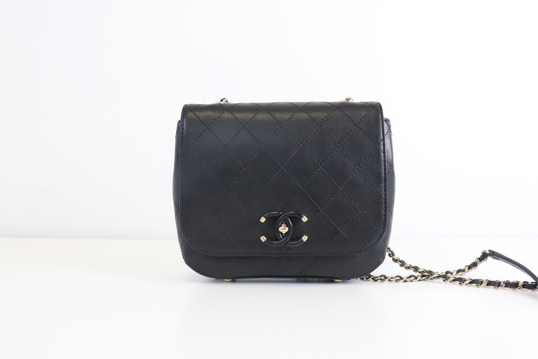 Chanel Seasonal Square Calfskin Flap, Gold Hardware, Preowned in Dustbag