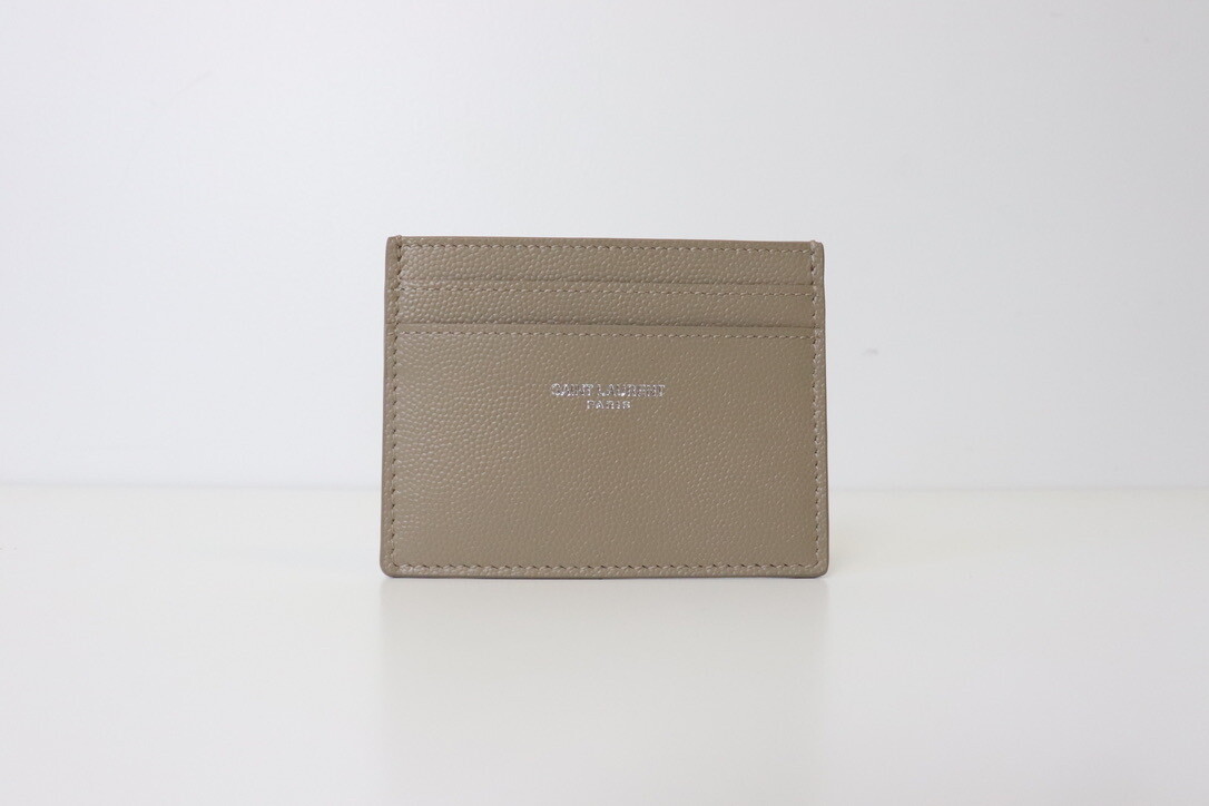 Saint Laurent SLG Cardholder, Beige Pebbled Leather, New in Box