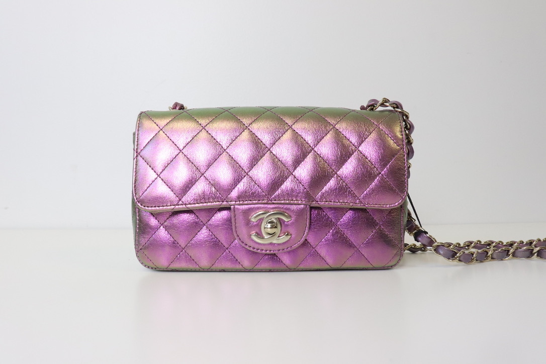 NIB 20B Chanel Purple Pink Iridescent Rainbow Rectangular Mini Classic –  Boutique Patina