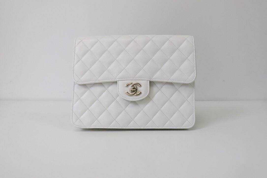 Chanel Clutch White Caviar Leather, Gold Hardware, New in Box