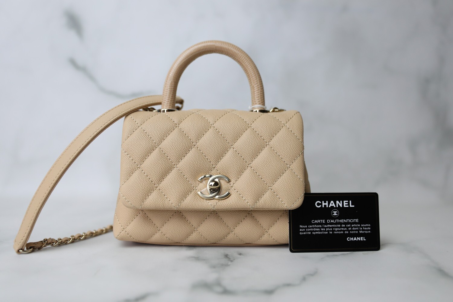 Chanel Pink Quilted Caviar Extra Mini Coco Top Handle Flap Bag