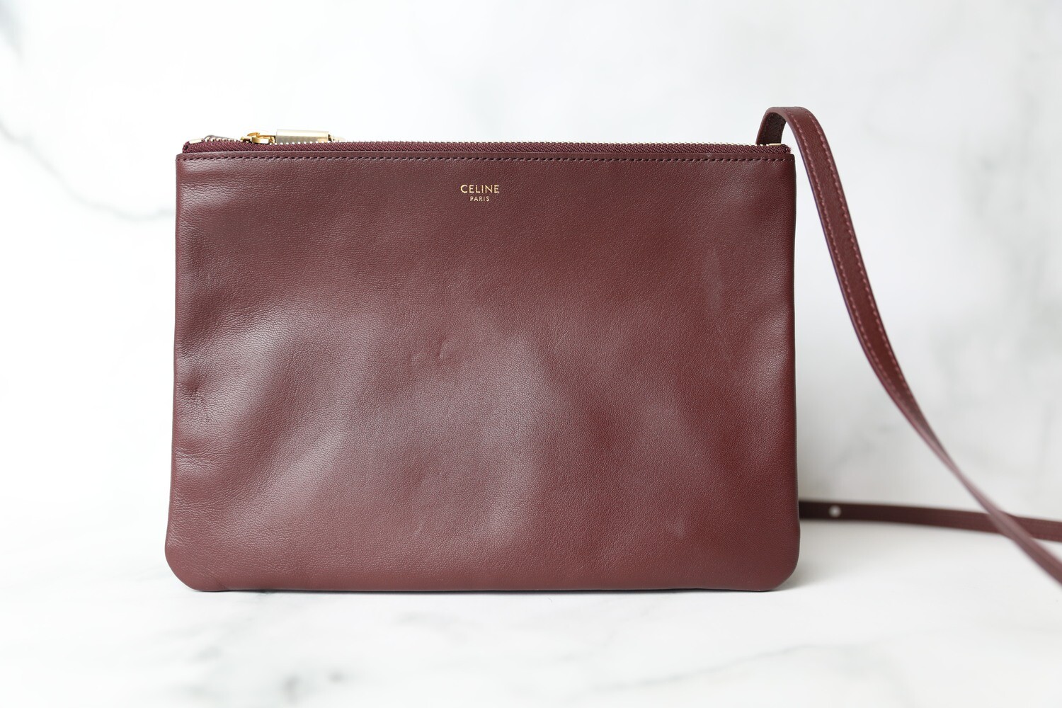 Celine Trio Pouch Large, Burgundy, Preowned no Dustbag WA001