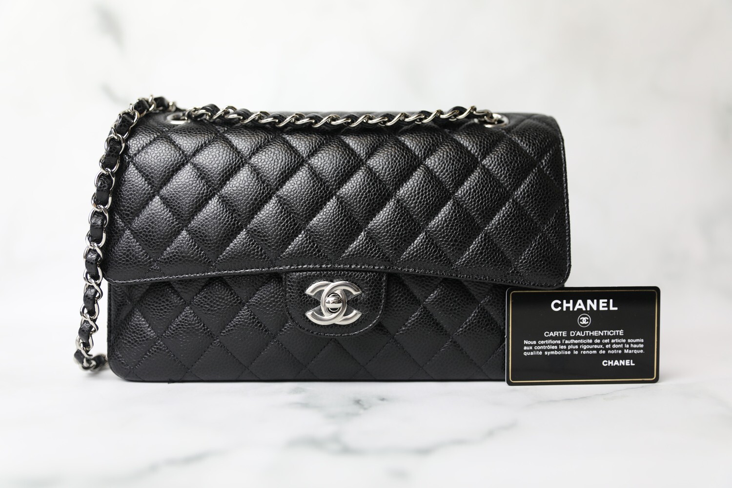 Chanel Classic Medium, Black Caviar with Silver Hardware, New in Box WA001