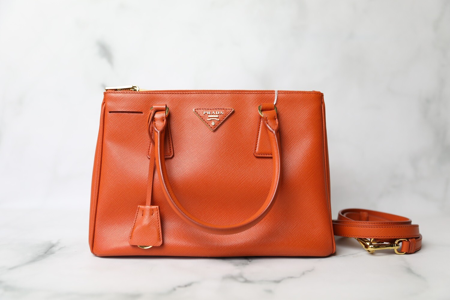 Prada Tote Small, Orange Saffiano Leather with Gold Hardware, Preowned in Dustbag WA001