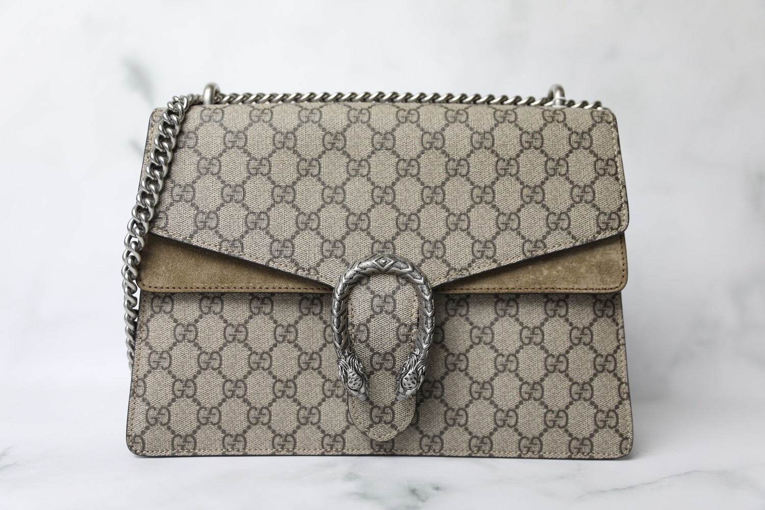 Gucci Dionysus Medium, Canvas with Beige Suede, Preowned in Dustbag WA001