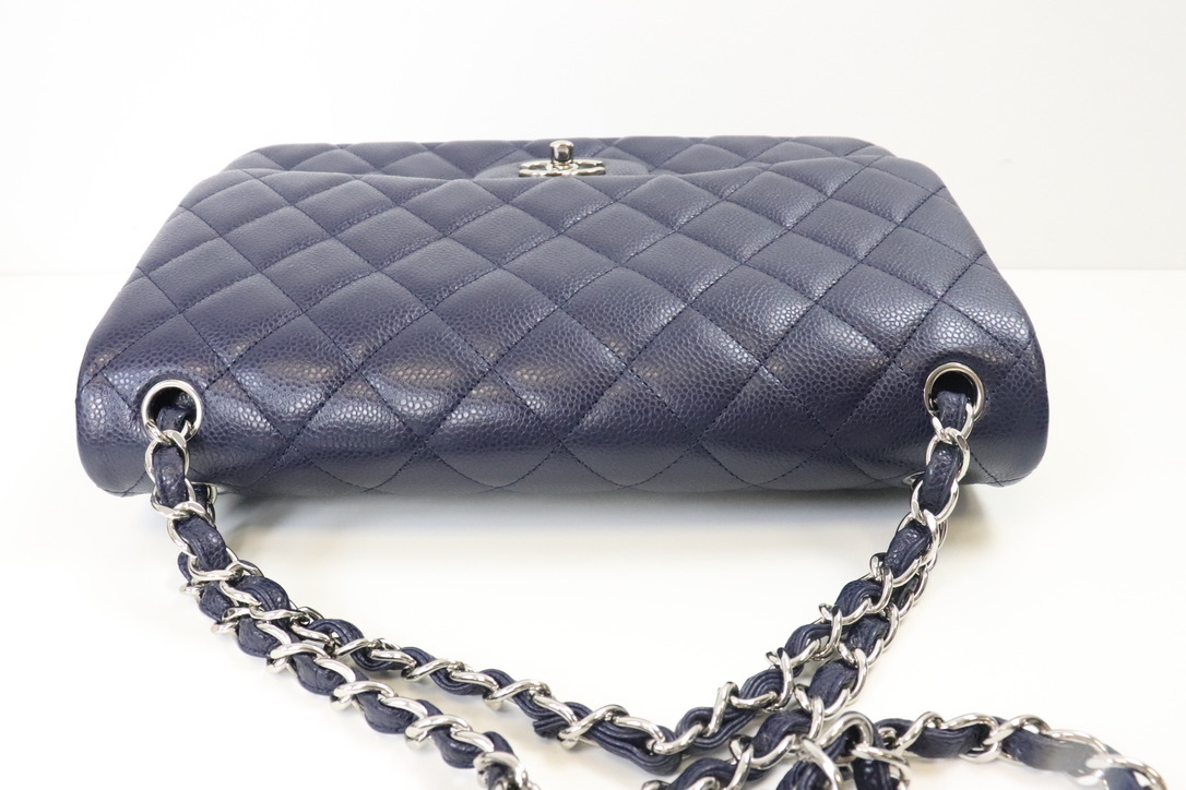 Chanel Classic Jumbo Double Flap Navy Caviar Leather, Silver hardware,  Preowned in Box - Julia Rose Boston