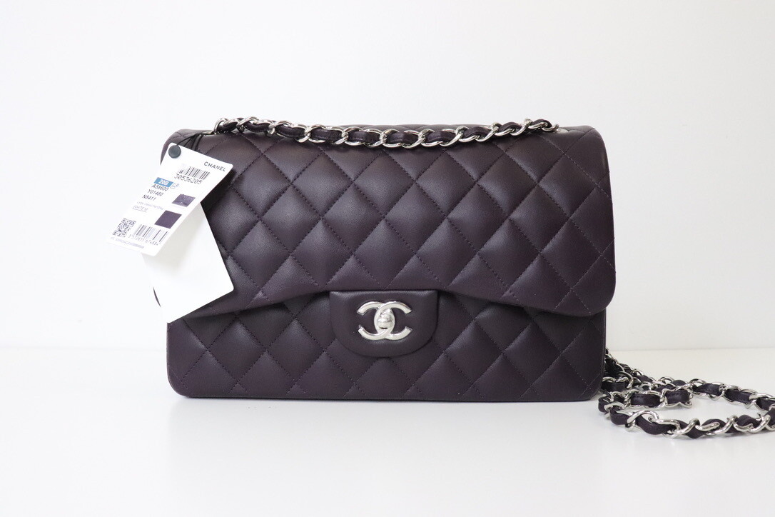 Chanel Classic Jumbo Double Flap, Dark Purple 20B Lambskin Leather, Silver  Hardware, New in Box - Julia Rose Boston