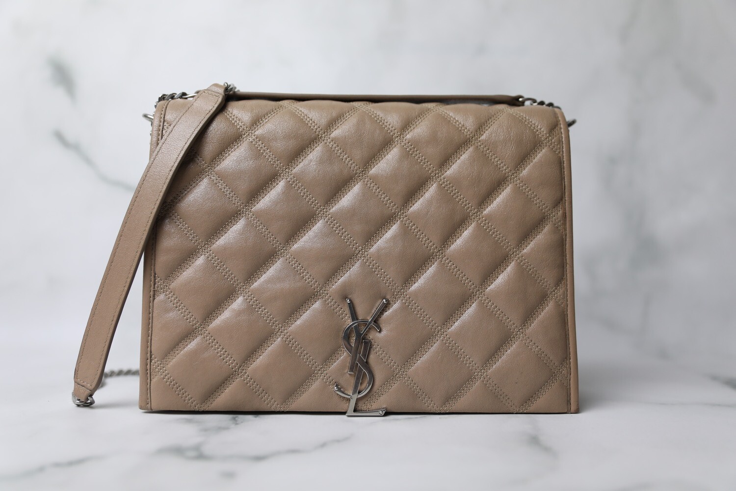 Saint Laurent Becky Large, Beige with Silver Hardware, Preowned in Box WA001