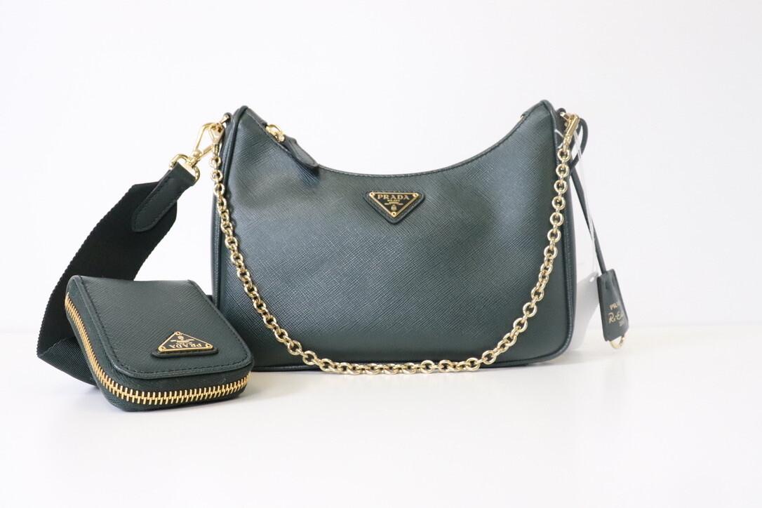 Prada Re-Edition Reissue Bag, Emerald Green Leather with Gold Hardware, New in Dustbag