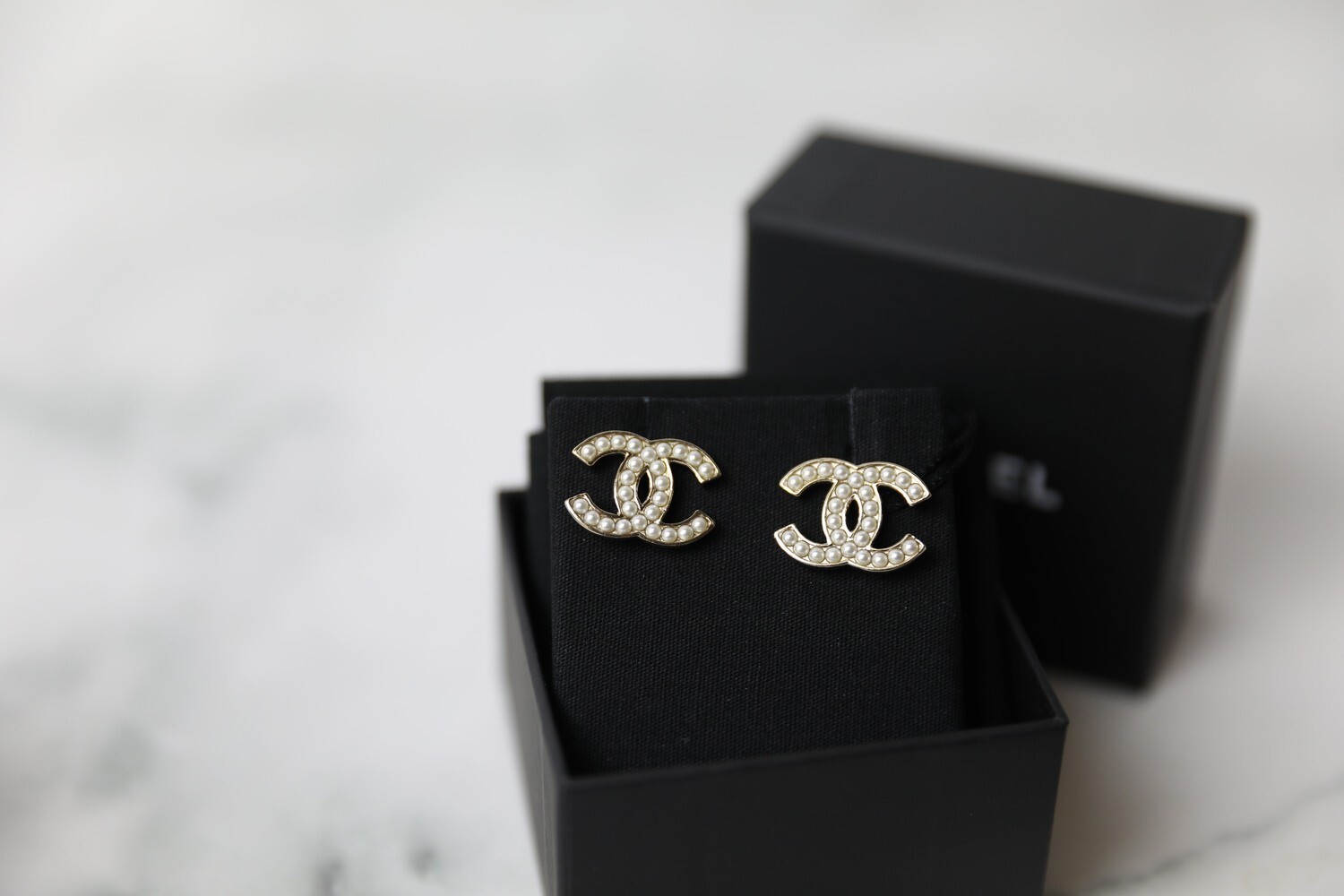 Chanel Pearl CC Stud Earrings, New in Box GA001