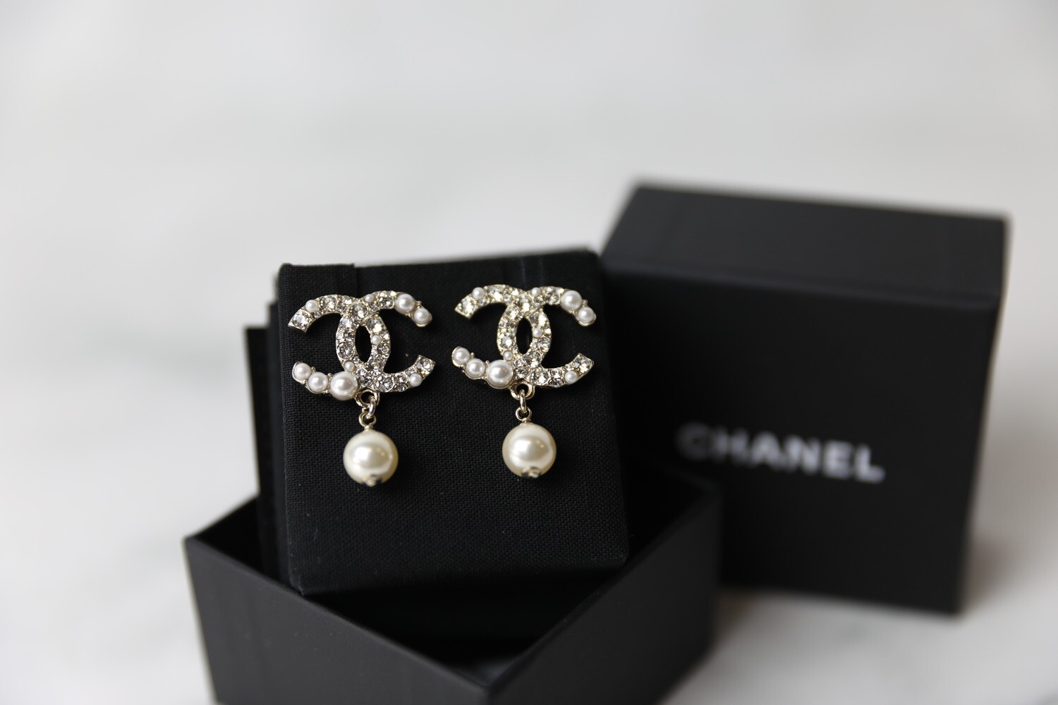 Chanel Pearl and Crystal Earrings with Drop Pearl, New in Box WA001