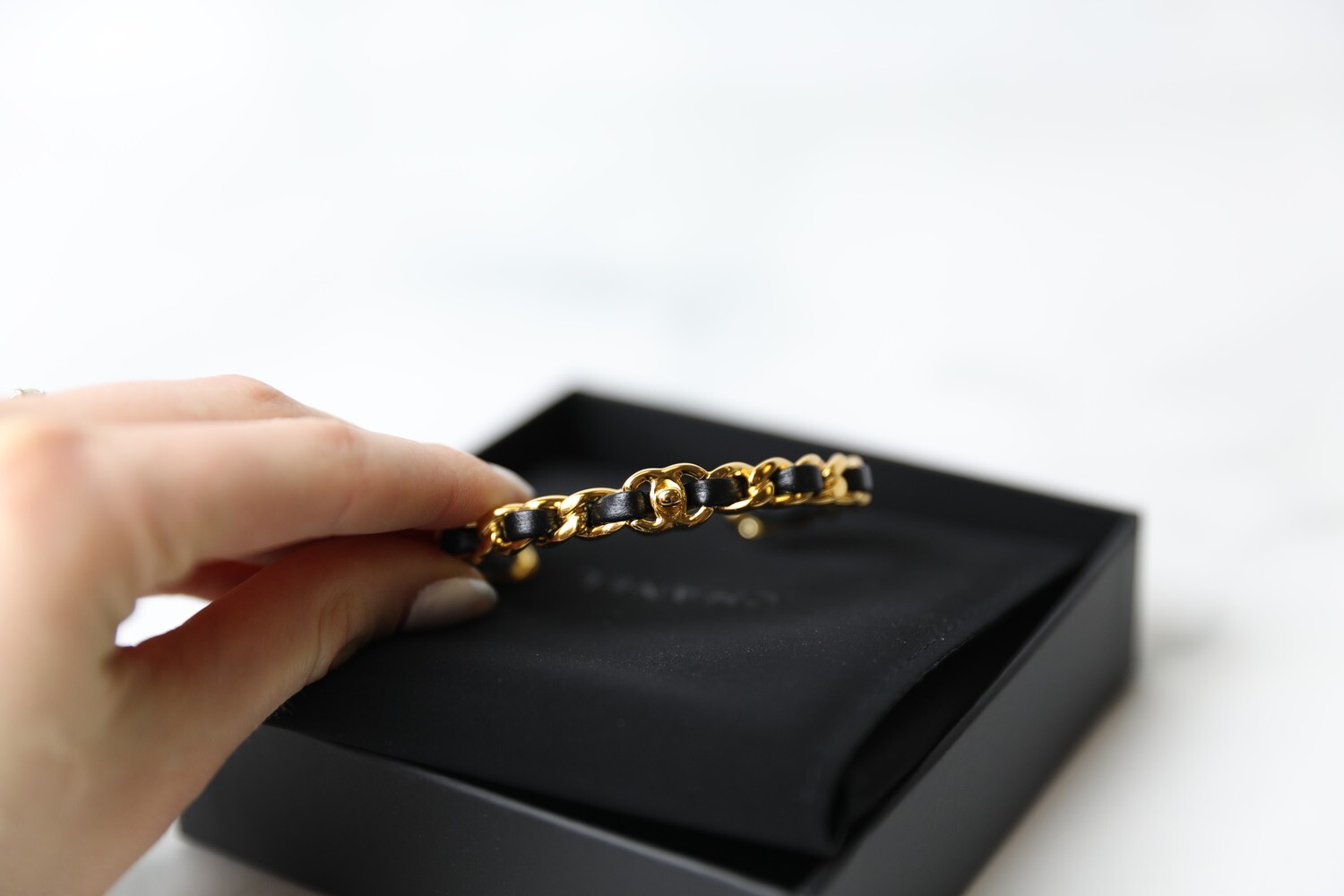 Chanel Cuff Bracelet, Black Threaded, New in Box WA001
