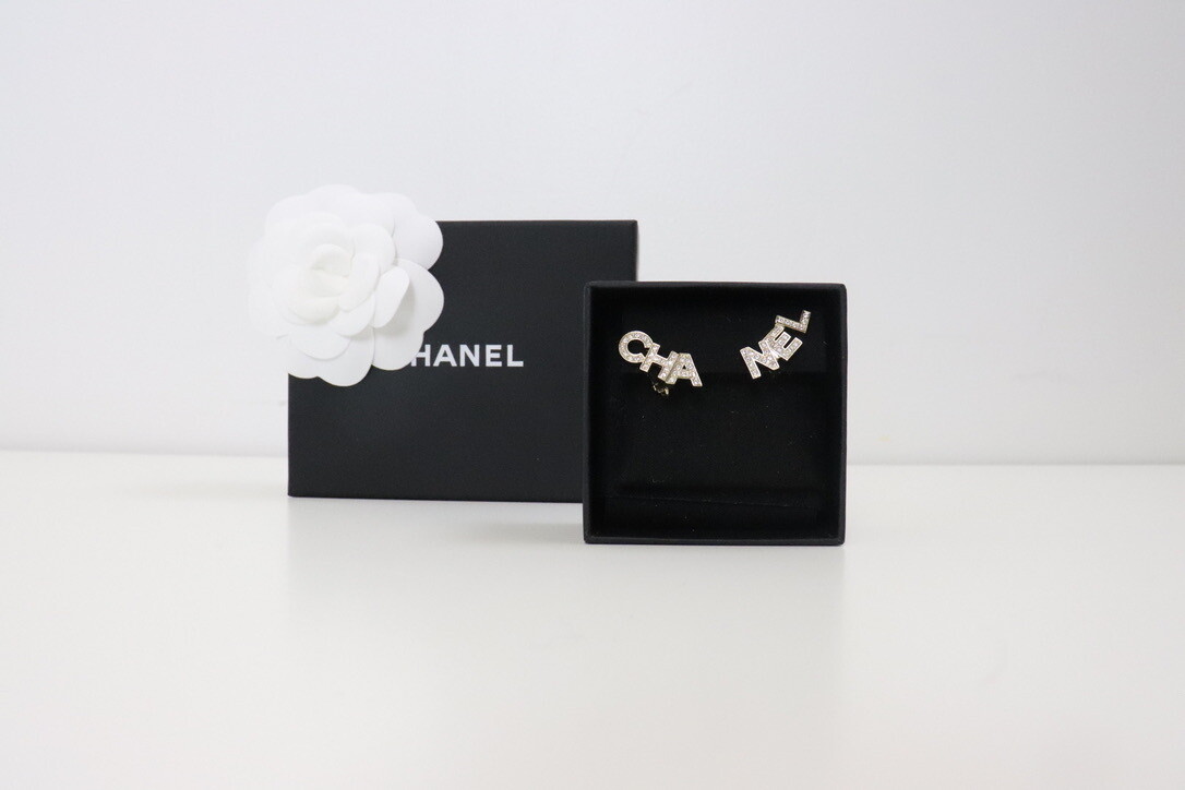 Chanel Earrings Studs Crystal CHA NEL Clip On, New in Box