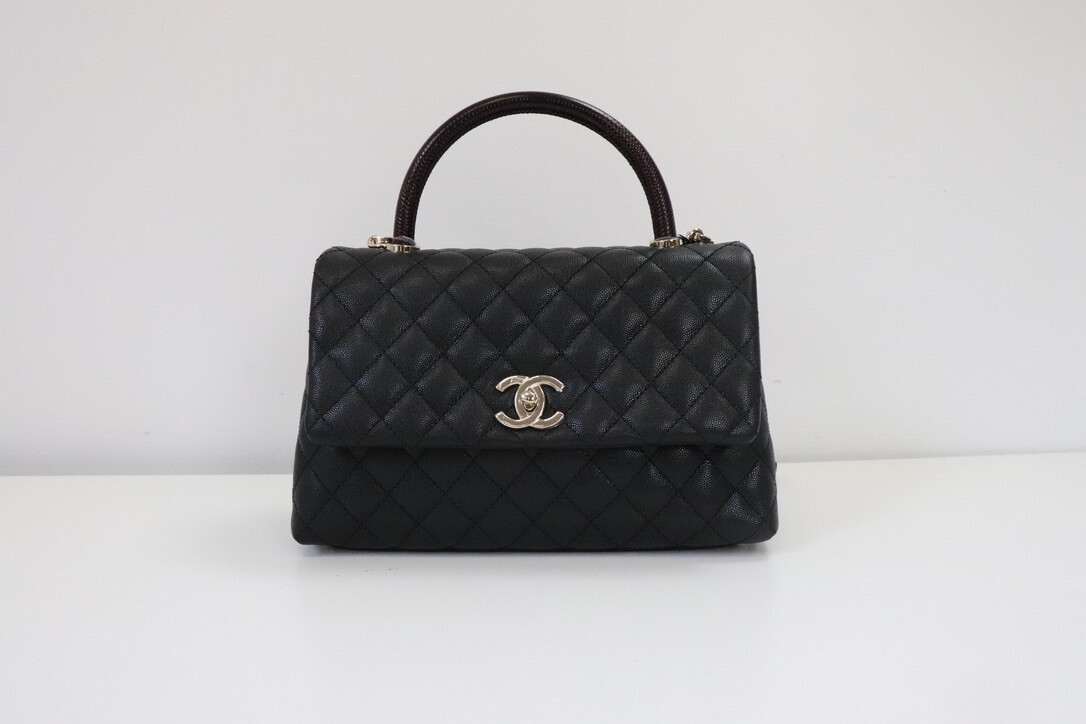Chanel Coco Handle Medium, Black Caviar Leather, Light Gold