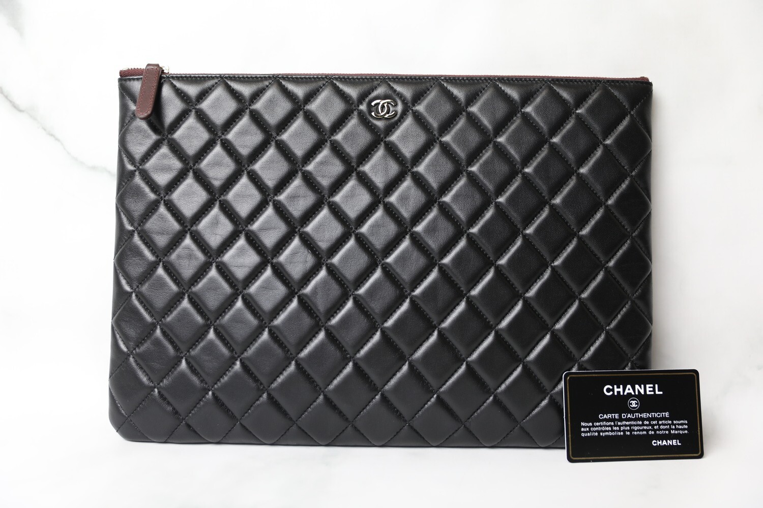 Chanel O case X-Large, Black Lambskin with Gold Hardware, Preowned in Box WA001