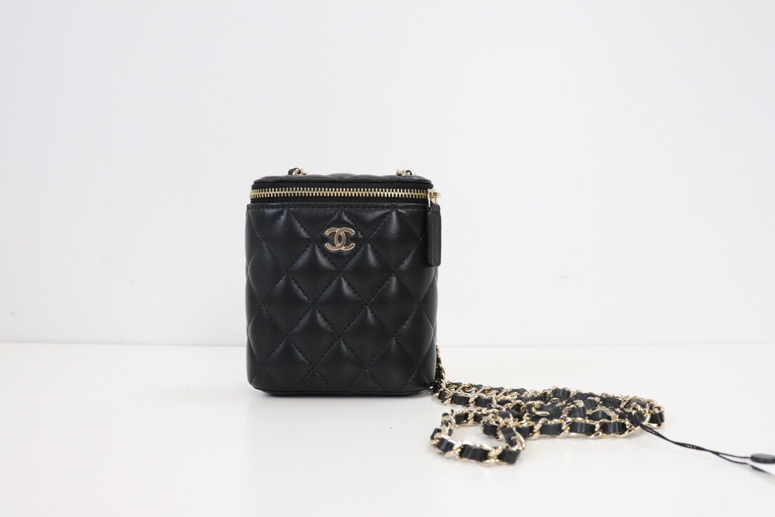Chanel Vanity Mini, 21C, Black Lambskin Leather, Light Gold Hardware, New in Box