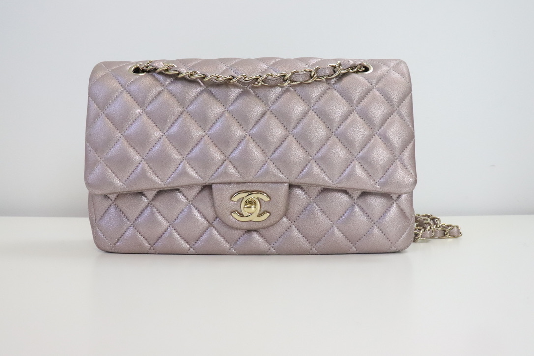 Chanel Classic Medium Double Flap, Pink Metallic Iridescent