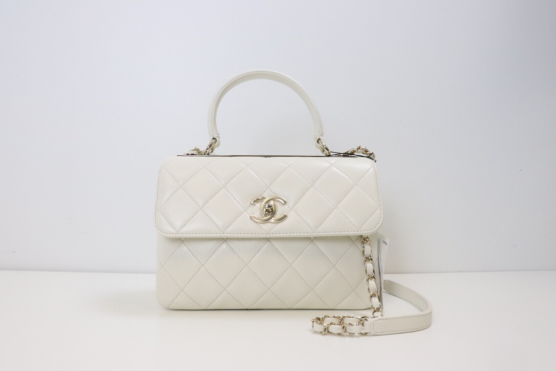 Chanel Trendy Small Ivory Lambskin Leather with Light Gold Hardware, 20K, New in Box