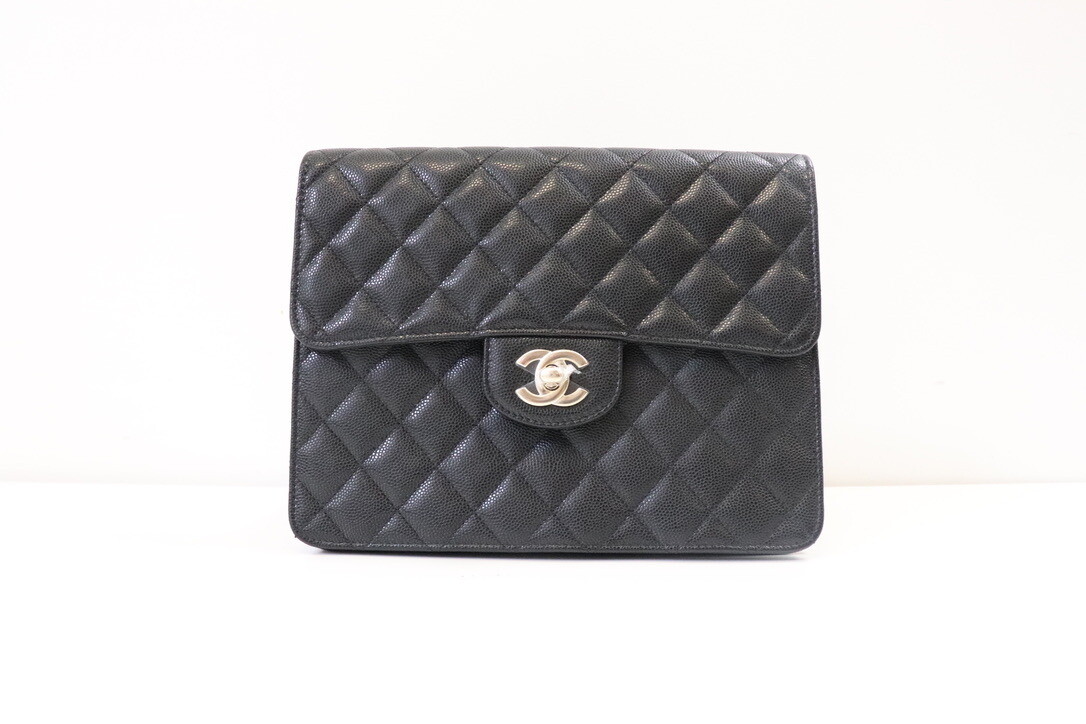 Chanel Clutch Black Caviar Leather, Light Gold Hardware, New in Box