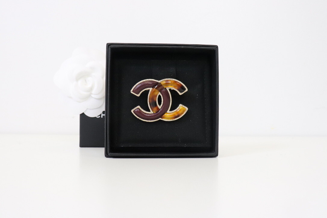 Chanel Brooch, Amber Resin and Burgundy, New in Box