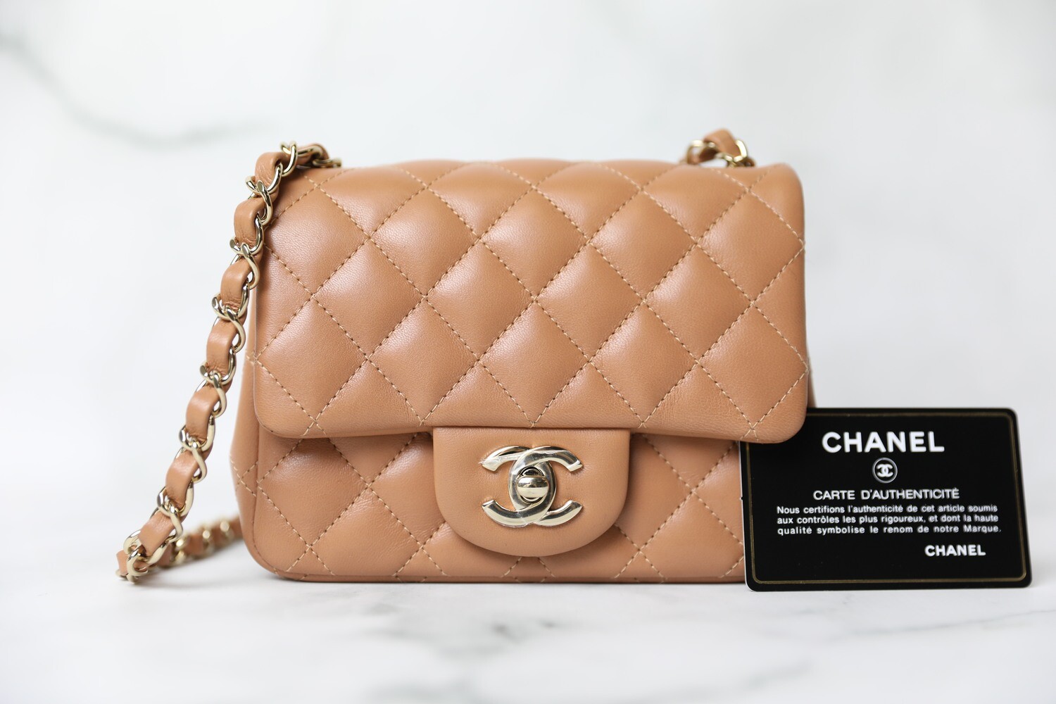 Chanel Mini Square Classic Flap Caramel 22S Lambskin Gold Hardware - Luxury  Shopping