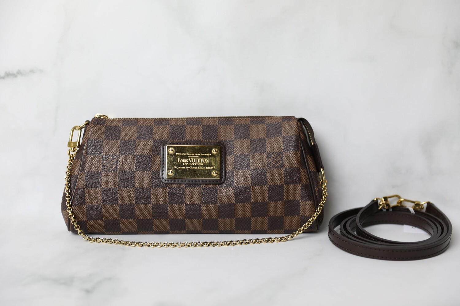 Louis Vuitton Eva, Damier Ebene, Preowned in Dustbag WA001