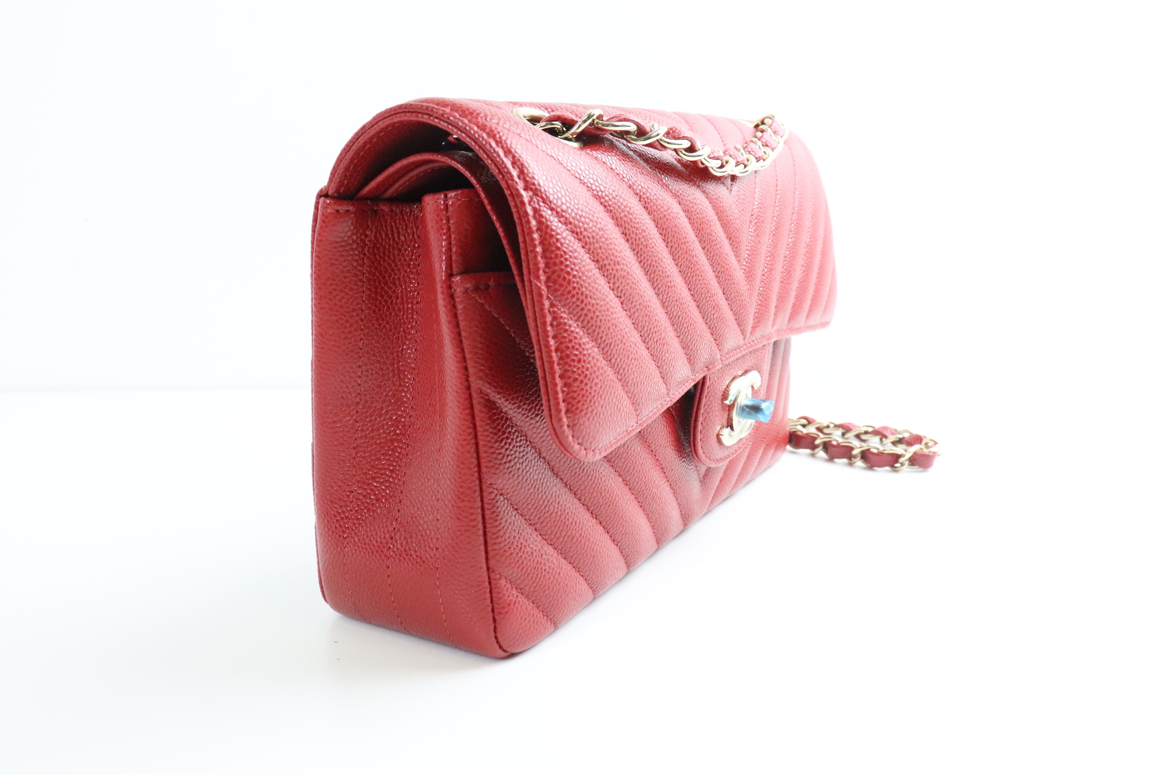 Chanel Classic Small Double Flap, 20B Red Caviar Chevron Leather