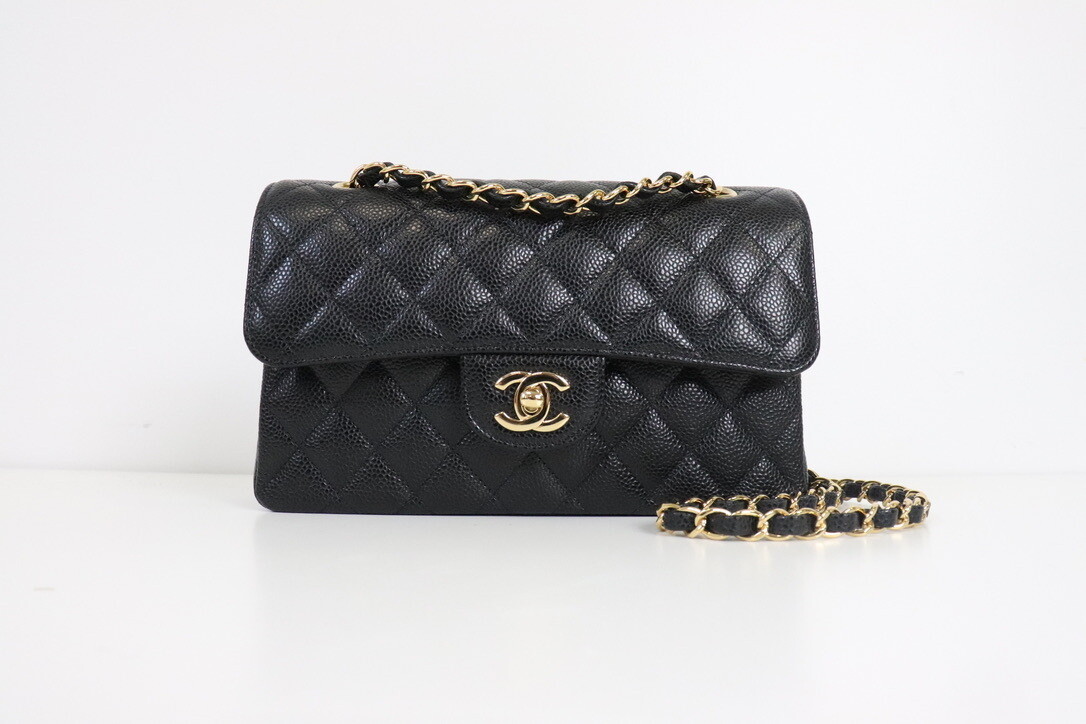 Chanel Classic Small Double Flap Black Caviar Leather, Gold Hardware, New in Box
