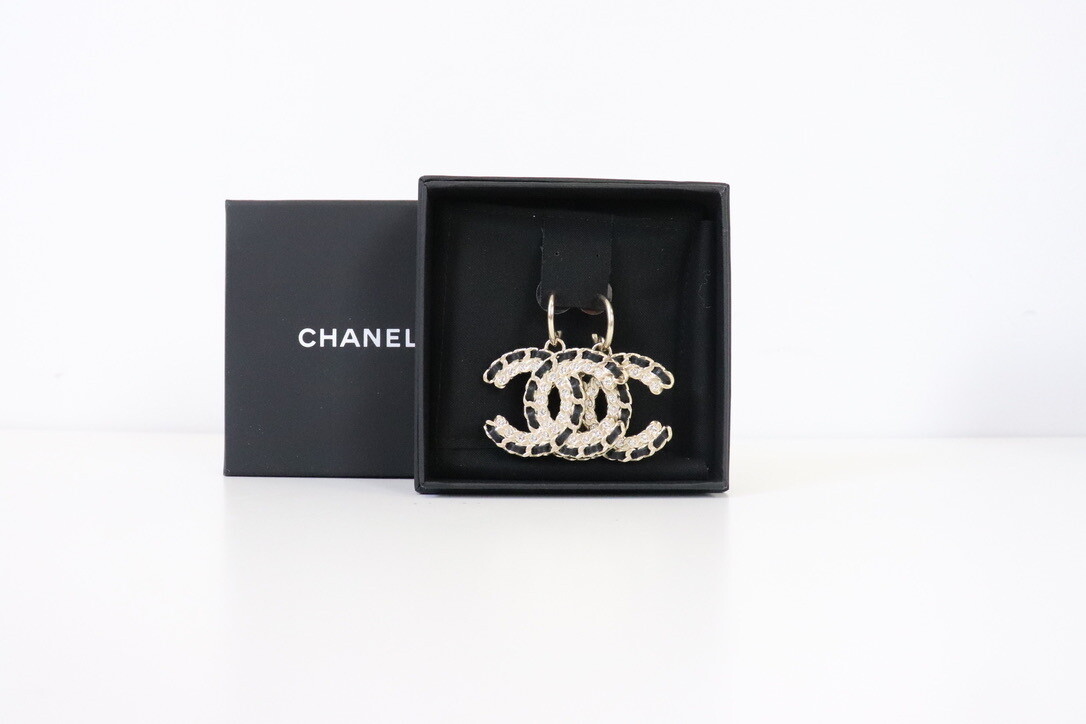 Chanel Earrings Statement Large Dangle CC with Black Ribbon, New in Box