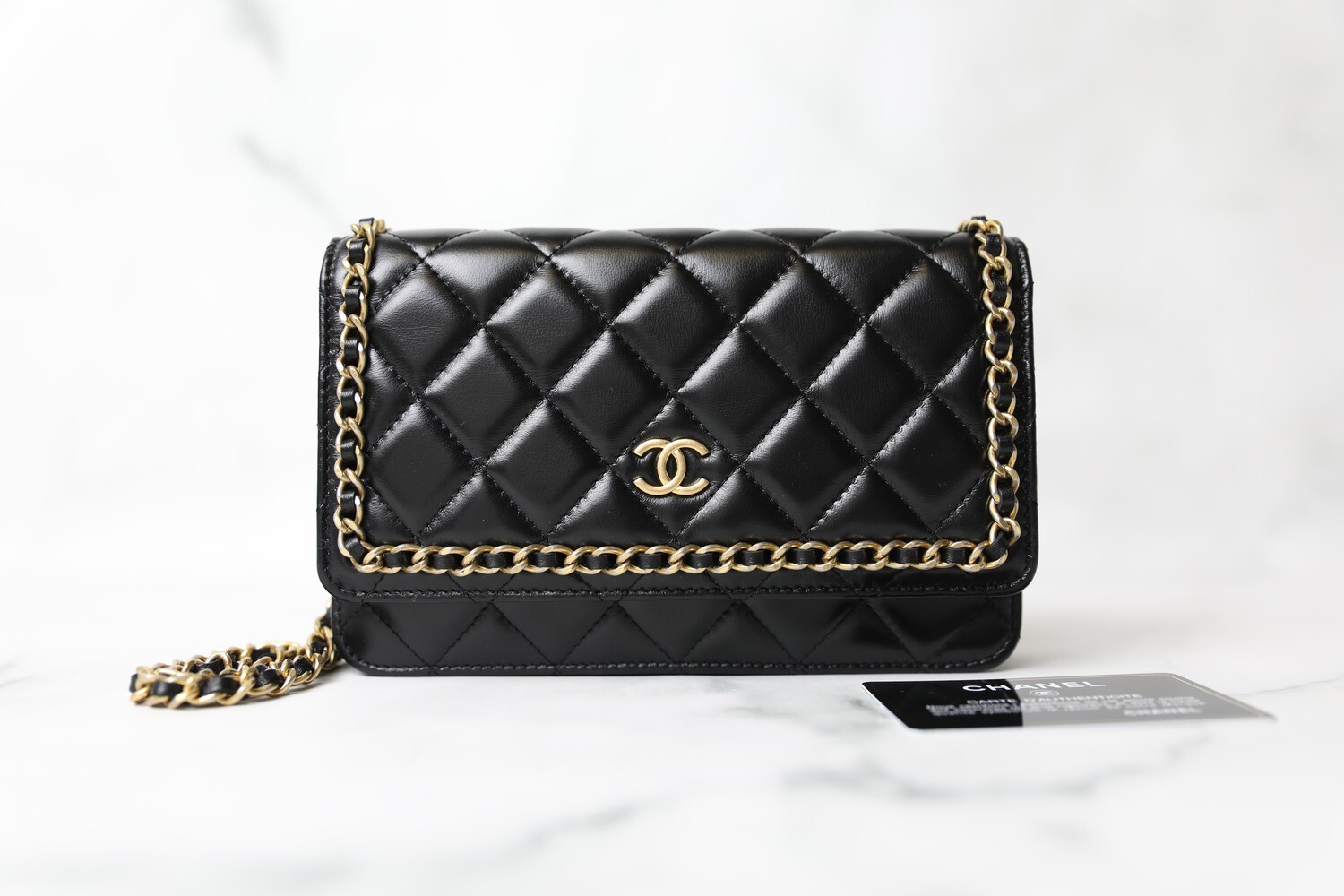 Chanel Wallet on Chain, Black Lambskin with Gold Chain Around, New in box WA001