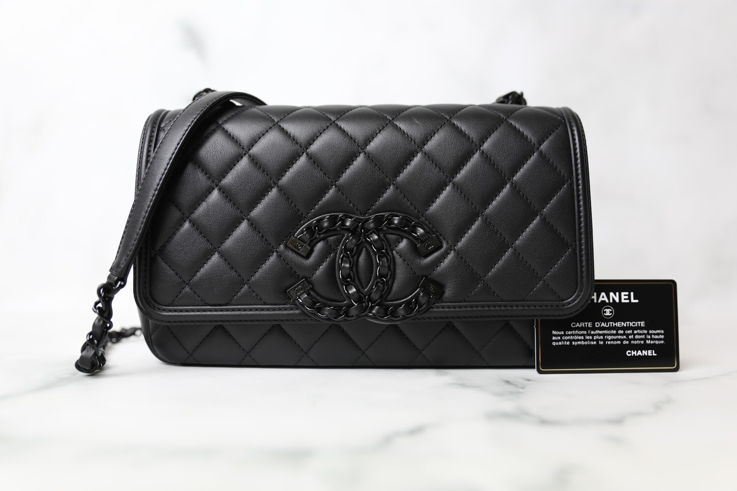 Chanel Filigree Medium So Black Flap Bag, New in Box - Julia Rose Boston