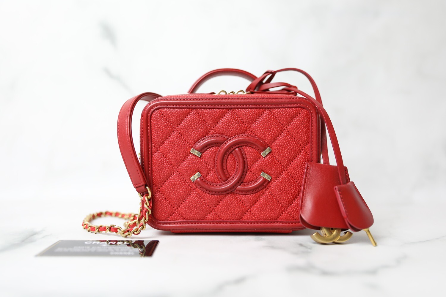 Chanel Filgree Vanity Mini, Red Caviar with Gold Hardware, Preowned in Box WA001