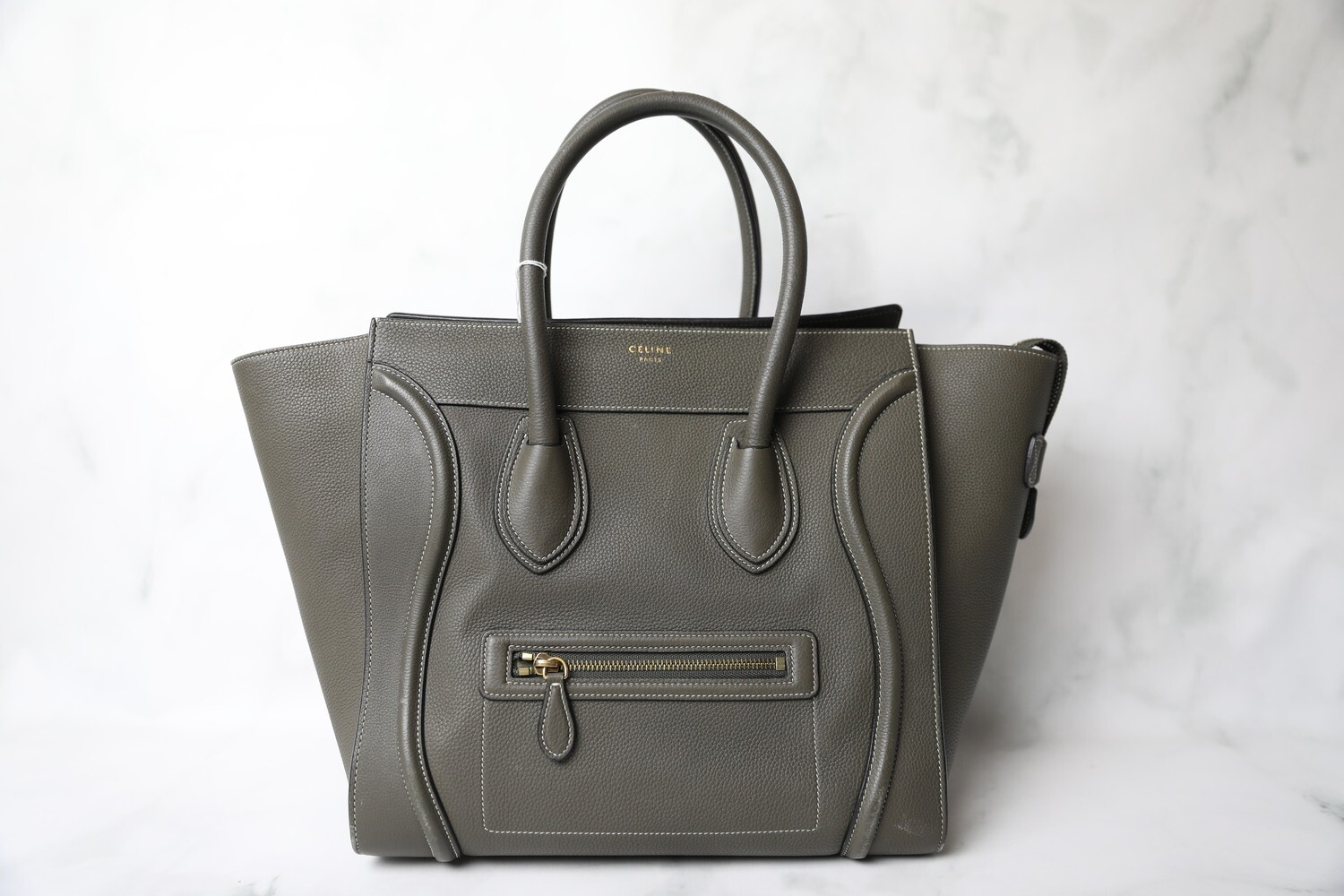 Celine Luggage Mini, Khaki Grained Leather, Preowned no Dustbag WA001