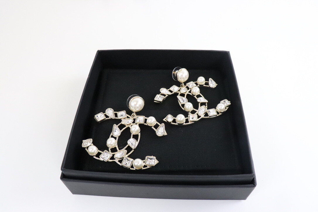 Chanel Earrings Statement CC Mixed Crystal with Pearl, New in Box