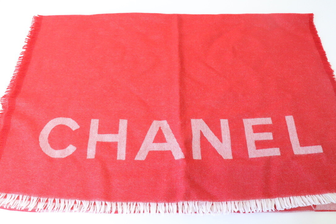 Chanel Cashmere Red Shawl with Fringe, New - No Box