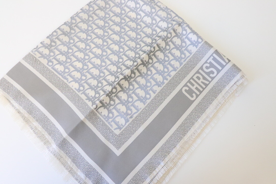 Christian Dior Silk Scarf Grey Oblique, New - No Dustbag