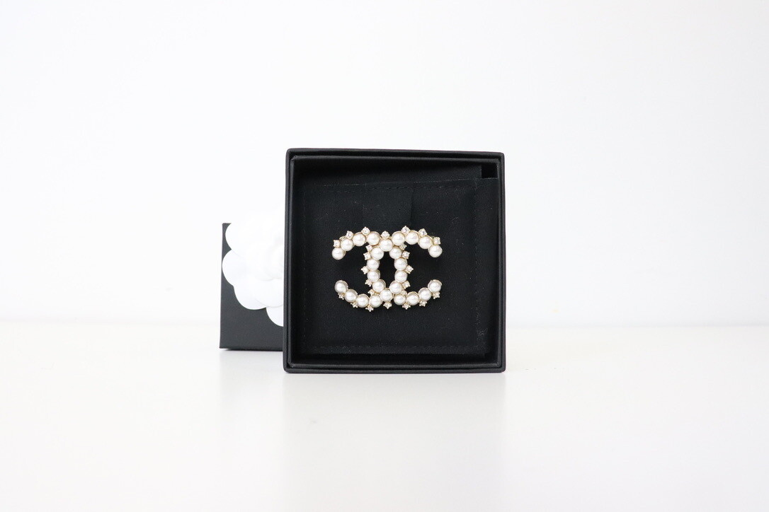 Chanel Brooch Pearl with Crystal, New in Box