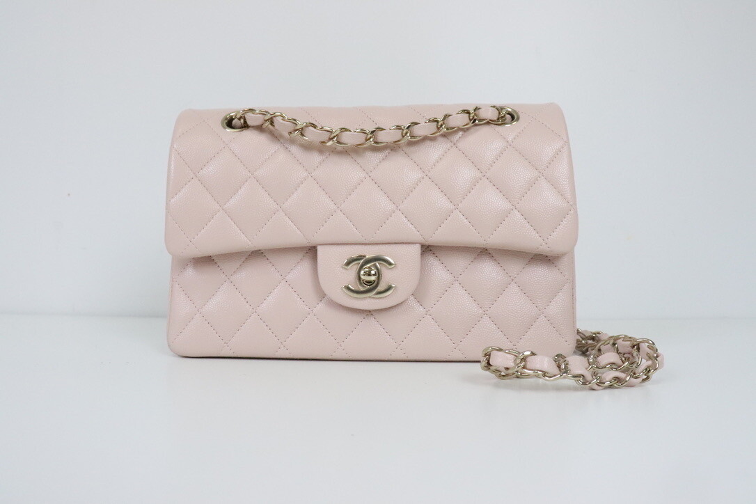 Chanel Medium Classic Double Flap Bag Light Pink Lambskin Light Gold  Hardware