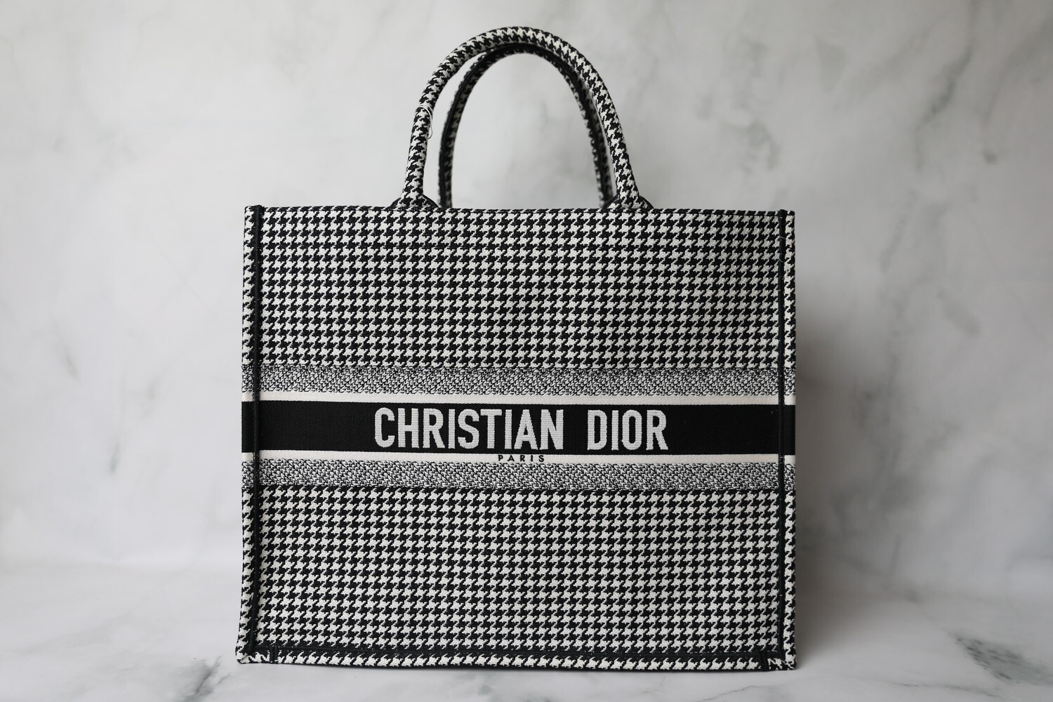 Dior Book Tote Large, Black and White Houndstooth, New in Dustbag WA001