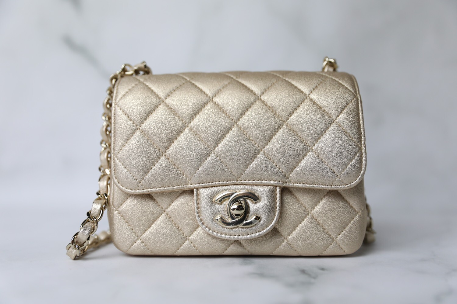 Chanel Classic Mini Square, Gold Lambskin with Gold Hardware, New in Dustbag WA001